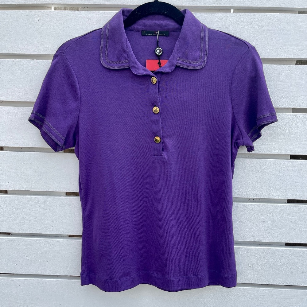 New Carolina Herrera Polo shirt, Women Purple blouse, medium.